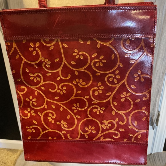 Red Leather Tote Made in Czechoslovakia - Picture 2 of 5